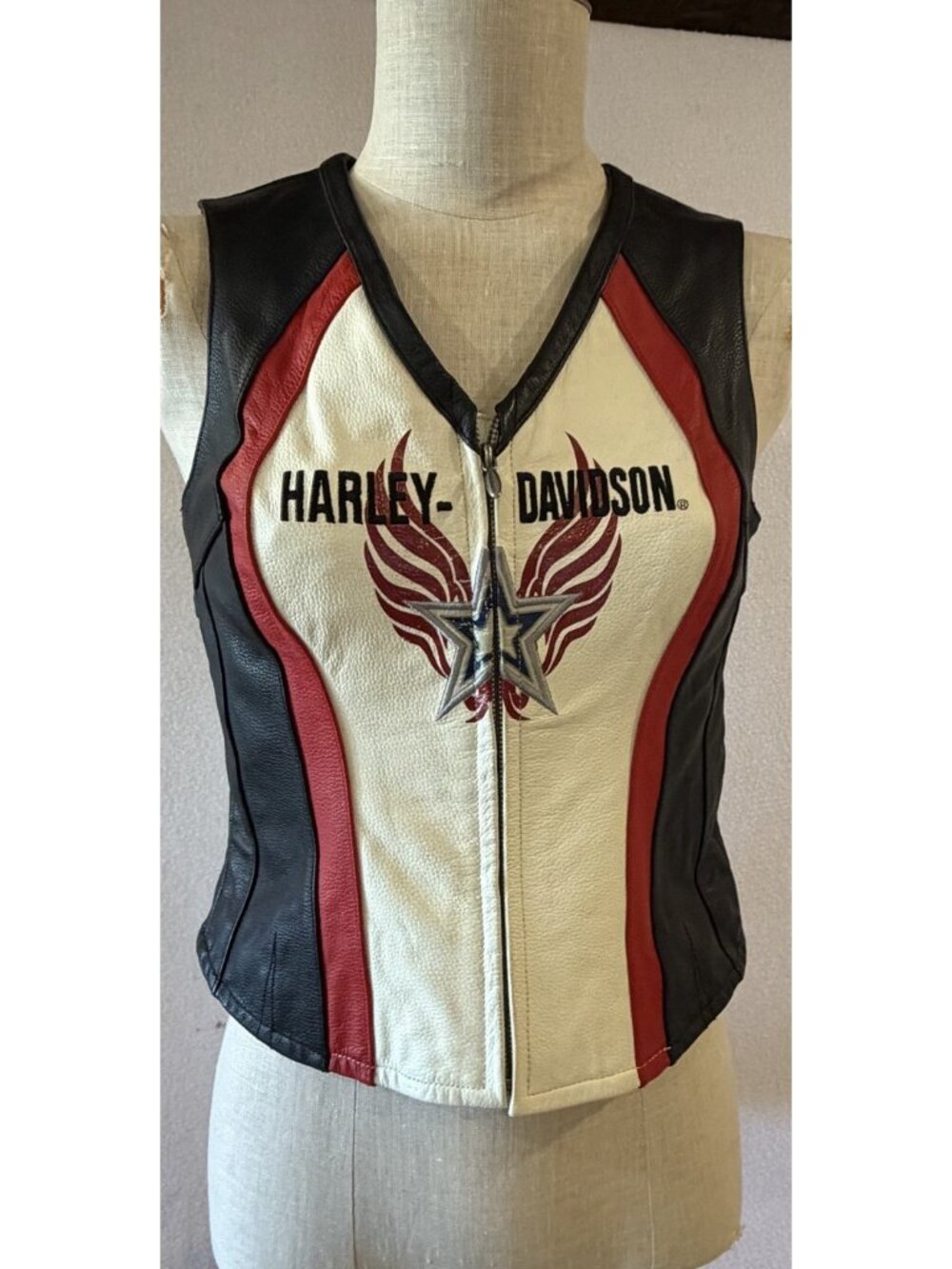 Vintage Harley Davidson Women’s Leather Halter Vest Shooting Star Size M